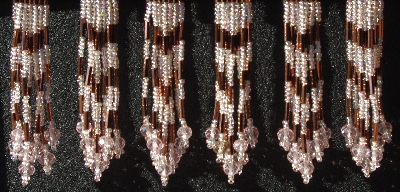 MBA #5633B-3721  "AB Light Pink & Metallic Copper Set Of 6 Glass Bead Fringe Pins"