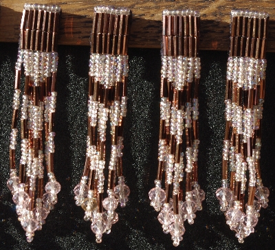 MBA #5633B-3721  "AB Light Pink & Metallic Copper Set Of 6 Glass Bead Fringe Pins"