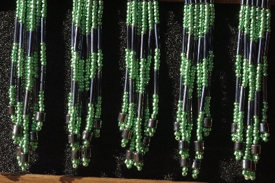 MBA #5633B-3739  "Metallic Green & Grey Set Of 6 Glass Bead Fringe Pins"