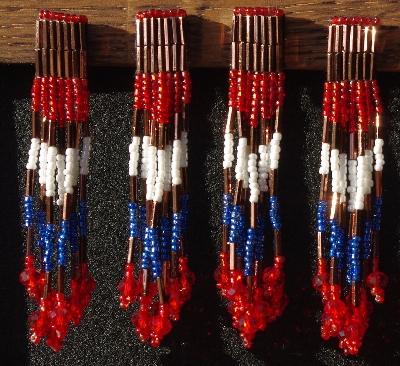MBA #5633B-3746 "Metallic Copper & Red, White & Blue Set Of 6 Glass Bead Fringe Pins"