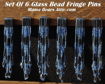 MBA #5633B-3753  "Light Blue & Metallic Grey Set Of 6 Glass Bead Fringe Pins"