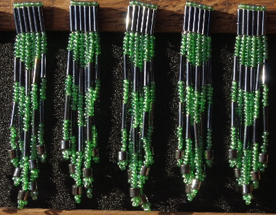 MBA #5633B-3757  "Luster Green & Grey Set Of 6 Glass Bead Fringe Pins"