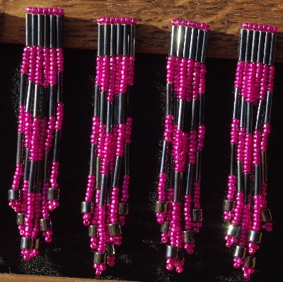 MBA #5633B-3769  "Hot Pink & Grey Set Of 6 Glass Bead Fringe Pins"