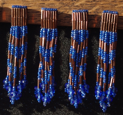 MBA #5633B-3774  "Metallic Blue & Copper Set Of 6 Glass Bead Fringe Pins"