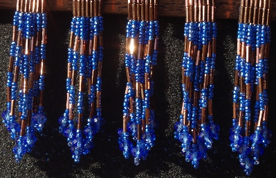 MBA #5633B-3774  "Metallic Blue & Copper Set Of 6 Glass Bead Fringe Pins"