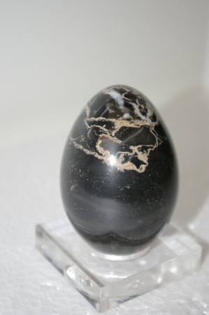 +MBA  #11-052  Black Marble Hand & Cut Polished Egg