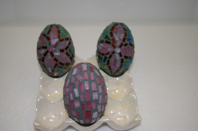 +MBA #12-026  Set Of 3 Glass Mosiac Eggs