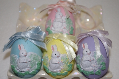 +MBA #12-005  1990's Set Of 4 Hand Carved Ceramic Bunny Eggs