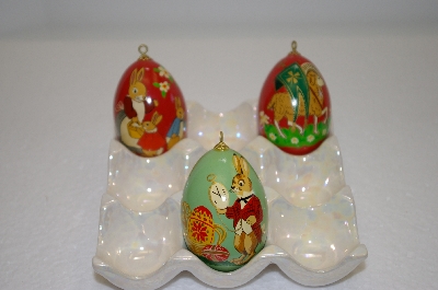 +MBA #12-017  Set Of 3 Beautifull Hand Painted Wooden Egg Ornaments