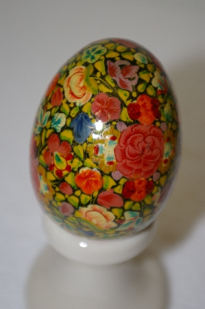 +MBA #12-135   1980's Wooden Floral Decoupage Egg