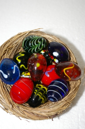 +MBA #12-196  Set Of 12 Mini Hand Made Art Glass Eggs