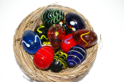 +MBA #12-196A  Set Of 12 Mini Art Glass Hand Made Eggs