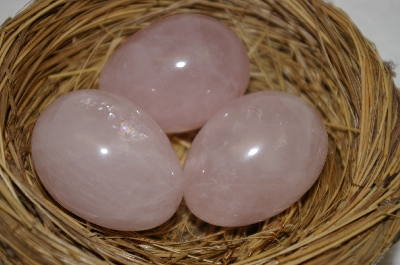 +MBA #12-232  Set Of 3 Beautiful Hand Cut & Polished Rose Quartz Eggs