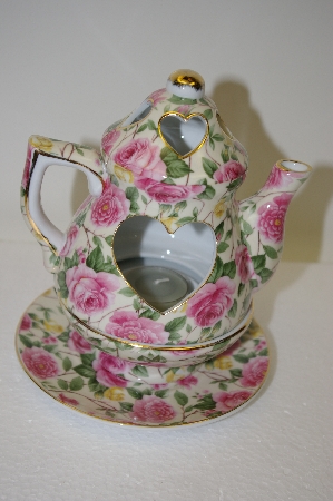 +MBA #11-028B  Rose 3 Piece Tea Pot Candle Holder