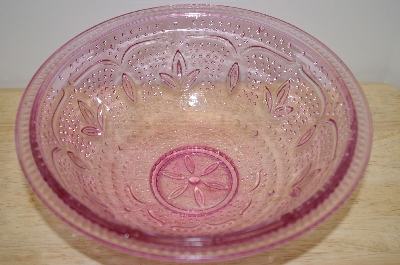 +MBA #13-09    "Medium Sized Pink Floral & Hobnail Embossed Serving Bowl