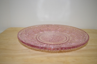 +MBA #13-037A  "Set Of 2 Pink Glass Floral & Hobnail Embossed Desert Plates