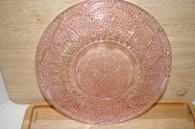 +MBA #13-037A  "Set Of 2 Pink Glass Floral & Hobnail Embossed Desert Plates