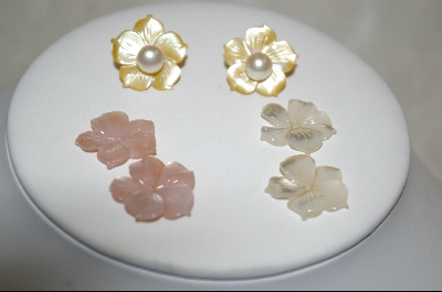 +  Fresh Water Pearl Posts  W/  3 Pairs Of Mother Of Pearl Hand Carved Flowers