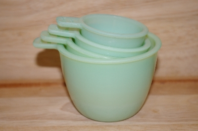 +MBA #13-082   "Goose Berry Patch Milk Glass Green Measuring Cups