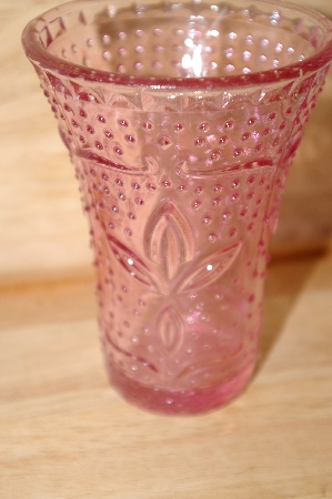 +MBA #13-046A    "Set Of 2 Pink Glass Floral & Hobnail Embosed Water Glasses