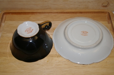 +MBA #13-163   "Black Tea Cup & Saucer Hand Painted
