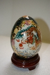 "SOLD" Large Porcelain Asian Hand Painted Egg With Wooden Stand