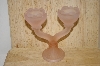 +MBA #14-032A    "Pink Satin Glass Double Rose Candle Holder