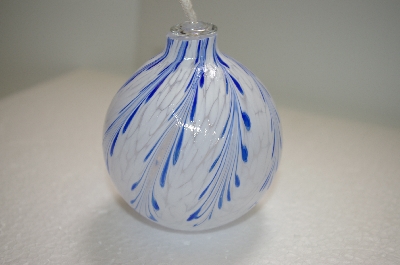 +MBA #14-183  "2002 Blue & White Hand Blown Glass Oil Lamp"