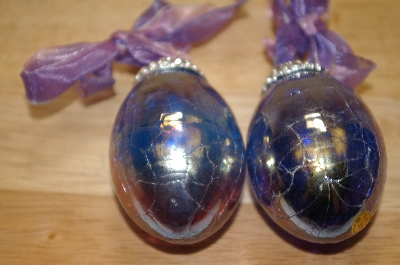 +MBA #15-036  Set Of 2 Iredescent Hand Blown Glass Egg Ornaments 