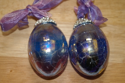 +MBA #15-036  Set Of 2 Iredescent Hand Blown Glass Egg Ornaments 