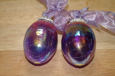 +MBA #15-027  MBA # 15-027  Set Of 2 Hand Blown Crackle Glass Egg Ornaments