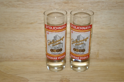 +Set Of 2 "Stolichnaya" Russian Vodka Tall Shot Glasses