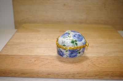 +MBA #14-199  "Heart Shaped Blue Rose Porcelain Trinket Box
