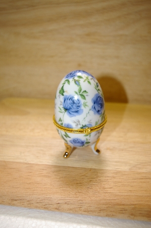 +MBA #14-213  Large Blue Rose Egg Shaped Trinket Box