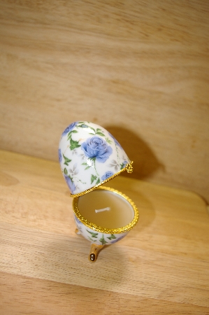 +MBA #14-213A  Blue Rose Porcelain Egg Shaped Trinket Box