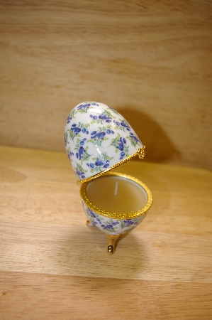 +MBA #14-211  Blue Floral Porcelain Egg Shaped Trinket Box