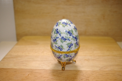 +MBA #14-211A  Blue Floral Porcelain Egg Shaped Trinket Box