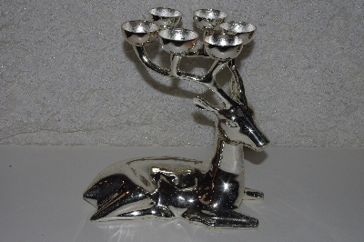 +MBA #14-086 "Set Of 2 Large Polished Stainless  Steel Reindeer Candle Holders"