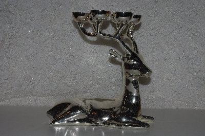 +MBA #14-086 "Set Of 2 Large Polished Stainless  Steel Reindeer Candle Holders"