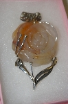+MBA #16-537  MBA #16-537  "Large Hand Carved Gemstone Rose Pendant Set In Sterling