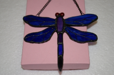 +MBA #16-607  Hanging Blue & Purple Stained Glass Dragonfly