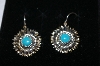 +MBA #16-690  Sterling Turquoise Flower Design Dangle Earrings