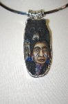 +MBA #16-351  Hand Carved & Painted Indian & Bear Pendant