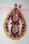 +MBA #16-497  Antique Gold Toned Pink & Purple Glass Large Pendant