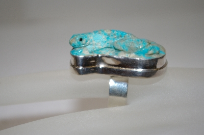 +MBA #16-153  Hard Carved Blue Turquoise Lizzard Sterling Ring