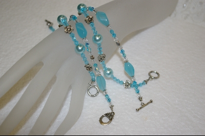 +  Set of 4 Hand Beaded Aqua Blue Bracelets