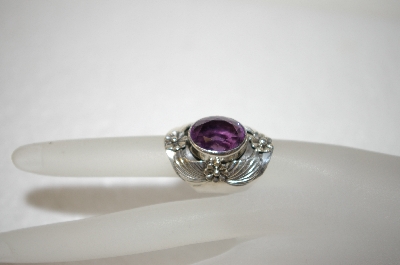 +MBA #17-654  Artist "IRV"  Signed Amethyst Sterling Floral Ring