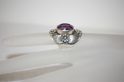 +MBA #17-654  Artist "IRV"  Signed Amethyst Sterling Floral Ring