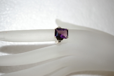+MBA #17-694  Square Cut Amethyst  & Marcasite Sterling Ring
