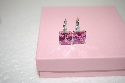 +MBA #17-563  Sterling Pink CZ Square Cut Earrings